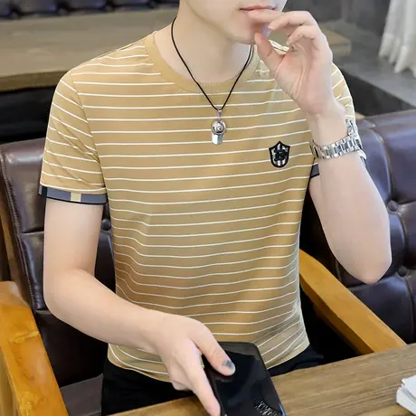 短袖t恤男士潮流纯棉夏装上衣服潮牌修身型半袖针织体恤打底小衫图片