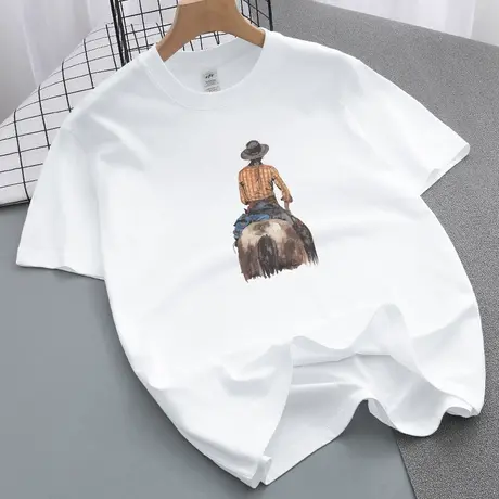 重磅纯棉白色t恤男士短袖圆领上衣服潮流宽松全棉半袖印花体恤衫商品大图