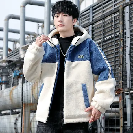 2023年新款美式外套冬季青少年时尚加绒加厚保暖棉衣百搭连帽棉服商品大图