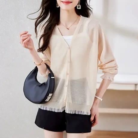 时尚气质淑女针织开衫女士2023年春季新款百搭透气显瘦上衣外套图片