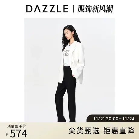 DAZZLE地素奥莱 春季黑色通勤显瘦开叉设计休闲西装裤长裤女商品大图