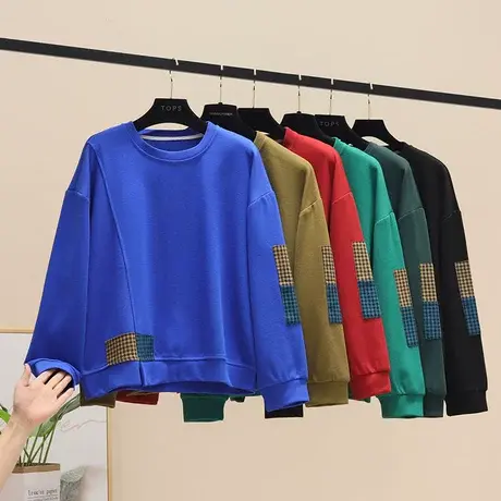 卫衣女2023春秋新款圆领套头洋气时尚减龄小个子宽松大码贴布上衣商品大图