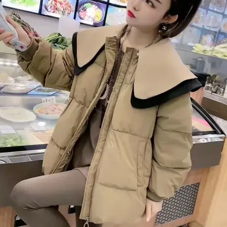2023冬季新款娃娃领羽绒棉服女短款时尚设计感小众时尚棉衣外套潮图片