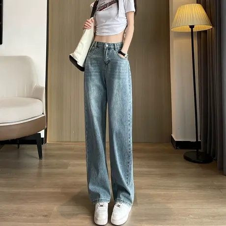 阔腿牛仔裤女2023年春季新款高腰窄版宽松显瘦复古ins直筒长裤潮商品大图
