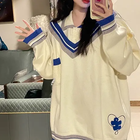 针织衫毛衣女秋冬复古日系宽松韩版设计感小众外穿ins慵懒风外套图片