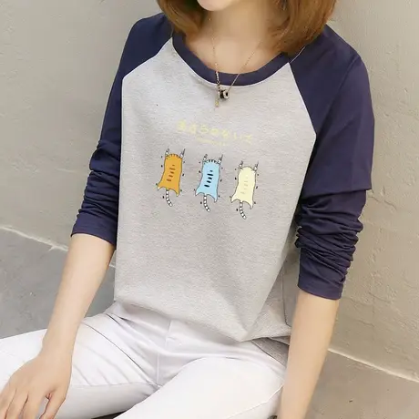 纯棉长袖t恤女韩版宽松大码插肩袖秋冬打底衫春夏装2022新款内搭图片