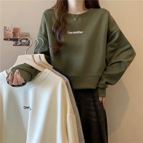 小个子短款圆领套头卫衣女薄款春秋装宽松显瘦无帽衫上衣外套潮图片