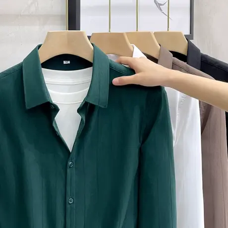 肌理暗条纹轻熟男高级感男士长袖衬衫商务休闲男装修身秋季衬衣寸商品大图