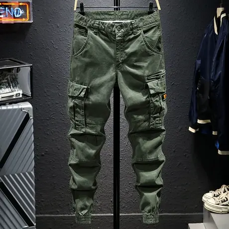 香港潮牌工装裤男秋季军绿色机能束脚裤子余文乐修身痞帅休闲裤潮商品大图