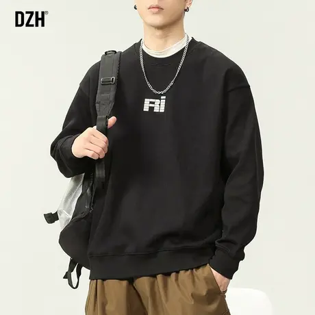 男士美式圆领黑色卫衣男春秋重磅宽松上衣情侣装新款秋季外套潮牌商品大图