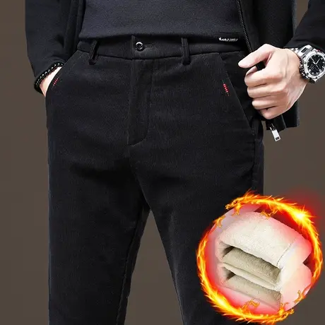 秋冬季灯芯绒男裤子2023新款细条绒加绒加厚休闲裤男士外穿加棉裤商品大图