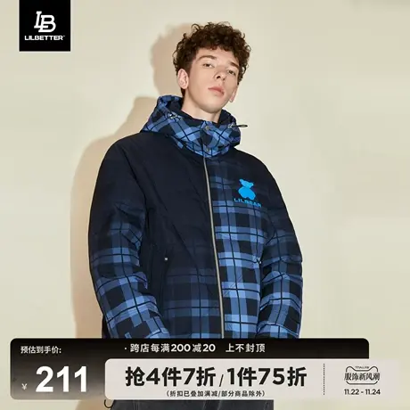 Lilbetter小熊羽绒服男格子外套冬季羽绒衣加厚时尚冬装衣服LB潮图片