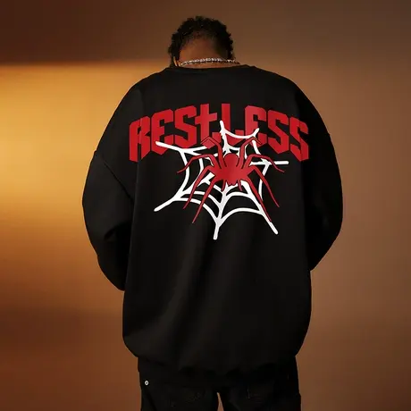 Nuthink美式高街蜘蛛无帽卫衣潮牌男潮大码宽松男士圆领上衣春季图片