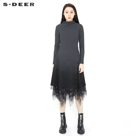 sdeer圣迪奥女22春夏新品格纹网纱吊带裙子两件套连衣裙S221Z1237图片