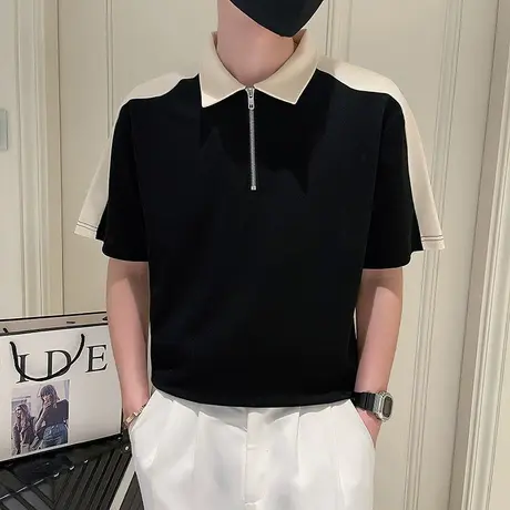 高级感撞色男短袖翻领T恤POLO衫2023新款男装上衣夏季帅气百搭图片