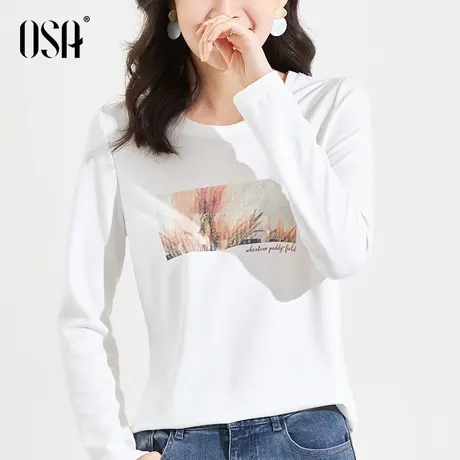 OSA白色长袖t恤女洋气上衣百搭春装2021年新款内搭打底衫显瘦夏季图片