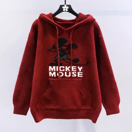 新年卡通连帽红色毛衣女冬季2024新款宽松加厚外穿减龄针织衫上衣图片