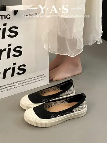 王妃鞋渔夫鞋2024浅口圆头单鞋女编织鞋飞织平底纯色厚底乐福鞋女图片