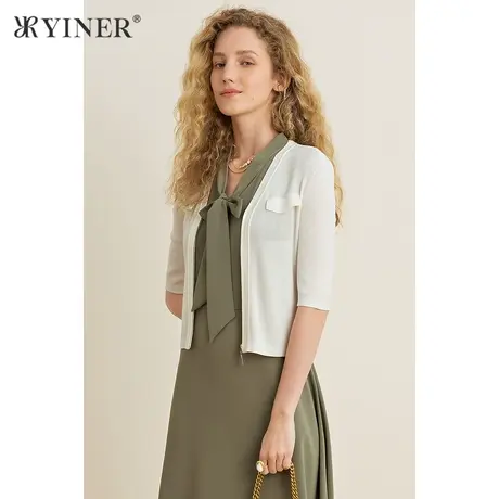YINER音儿女装夏季五分袖莱赛尔开衫毛针织衫图片
