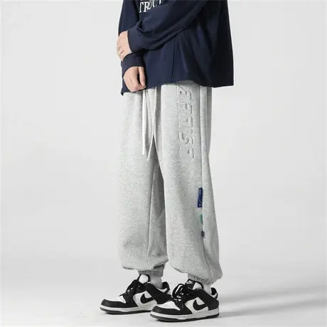 春秋款秋季美式高级感灰色针织卫裤子男生运动男裤夏季休闲裤男士商品大图
