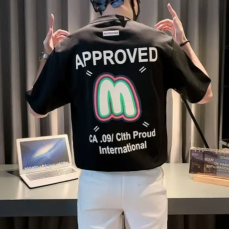 T恤男夏季ins小众设计感印花短袖上衣2024新款潮牌重磅半袖t恤潮商品大图