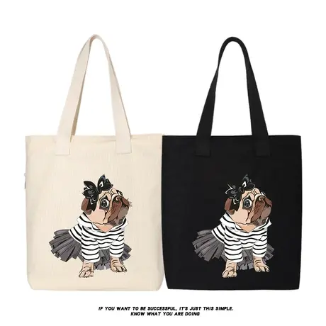 秀洛八哥犬小巴狗周边大容量帆布包单肩包手提包托特包购物袋书包商品大图