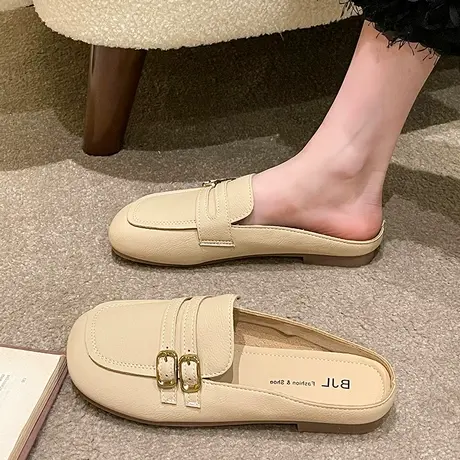 法式半拖鞋女外穿2024年夏季新款软底包头凉鞋平底懒人凉拖鞋女鞋商品大图