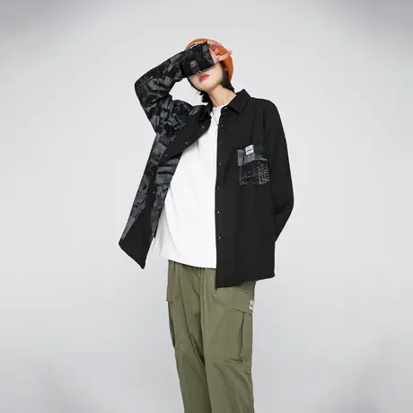 美式街头风拼接黑色衬衫女春季2024年新款复古潮牌宽松情侣装衬衣图片