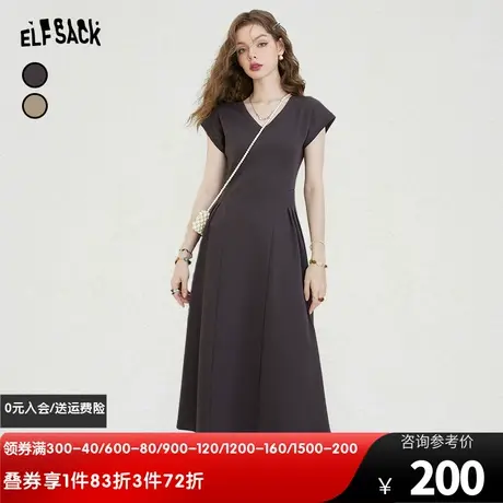 妖精的口袋v领新中式连衣裙女2023夏新款收腰显瘦设计感气质长裙图片