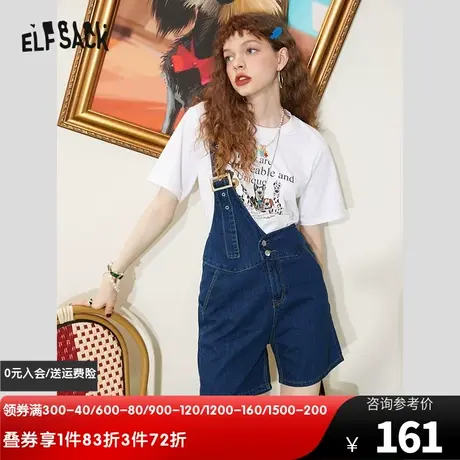妖精的口袋单边背带裤女2023夏季新款牛仔短裤高腰显瘦裤子设计感图片