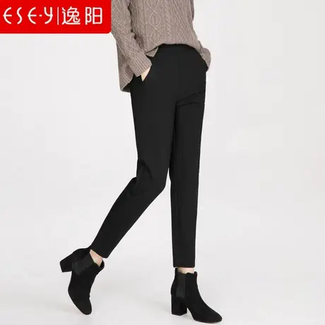 逸阳2023春秋新款九分哈伦裤女休闲松紧腰宽松显瘦大码萝卜烟管裤商品大图