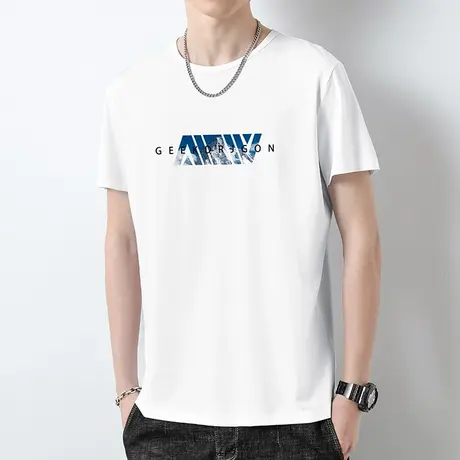 莫代尔白色t恤男短袖2023新款夏季上衣服冰丝半袖潮流印花体恤衫商品大图