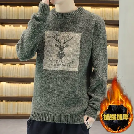 毛衣男装冬季2023新款针织羊毛衫加绒加厚青少年秋冬中学生保暖衣商品大图