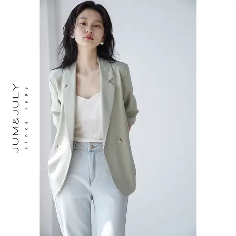 嘉茱莉2023夏季新款短袖小西装外套女薄款西装小个子宽松休闲西服商品大图