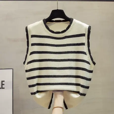 圆领针织马甲背心女2023秋装新款宽松外穿马夹叠穿条纹毛衣坎肩潮图片