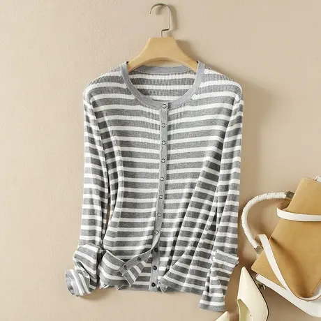 美丽诺羊毛针织开衫女秋装2023年新款宽松软糯内搭打底衫薄款毛衣商品大图