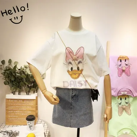 2020夏新款水钻短袖T恤韩国东大门小众设计感亮片短袖欧货大码潮图片