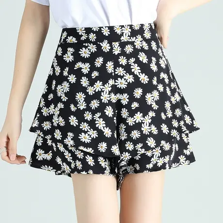 小雏菊碎花裙裤女夏季薄款雪纺阔腿裤2023新款高腰a字短裤休闲裤图片