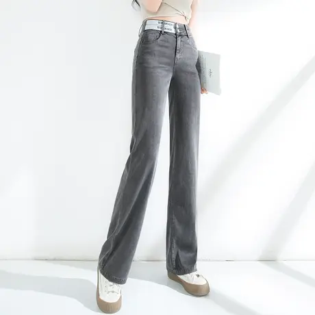 冰丝阔腿牛仔裤女2023年新款夏季薄款灰色裤子女裤高腰天丝直筒裤图片