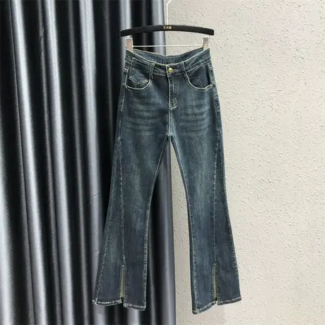 2023新款开叉牛仔裤女秋港味ins网红怀旧气质微喇裤高腰拖地裤潮图片