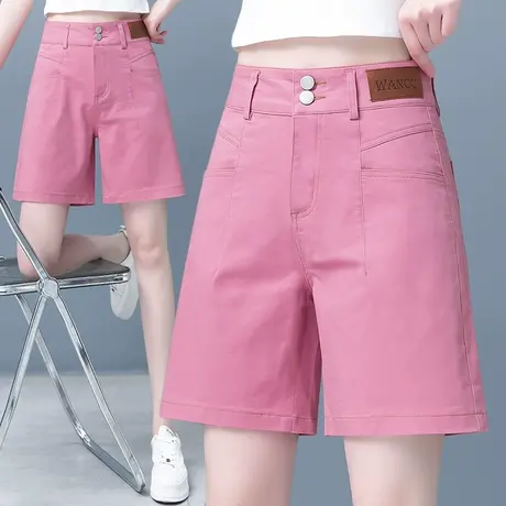 冰感休闲短裤女夏季2023显瘦宽松双扣五分裤高腰时尚甜酷风A字裤图片