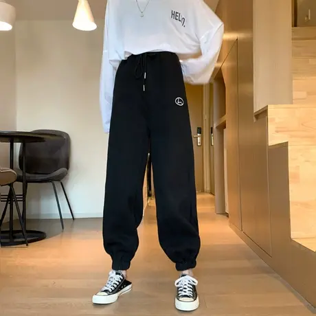 网红裤子女2020宽松高腰直筒显瘦百搭ins超火休闲哈伦束脚运动裤商品大图