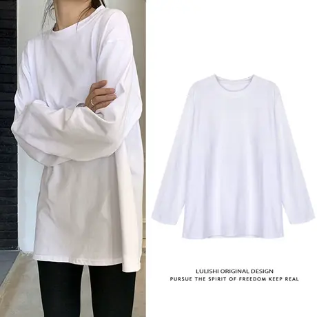 网红港风ins潮长袖t恤早秋vintage欧美大码女装胖mm炸街上衣显瘦商品大图