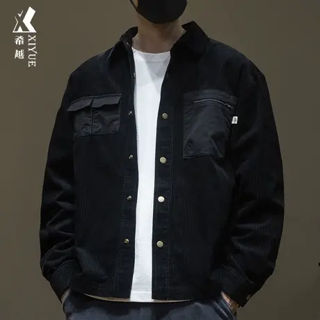灯芯绒精梳棉工装夹克男翻领潮流复古水洗秋季宽松大码口袋外套潮商品大图