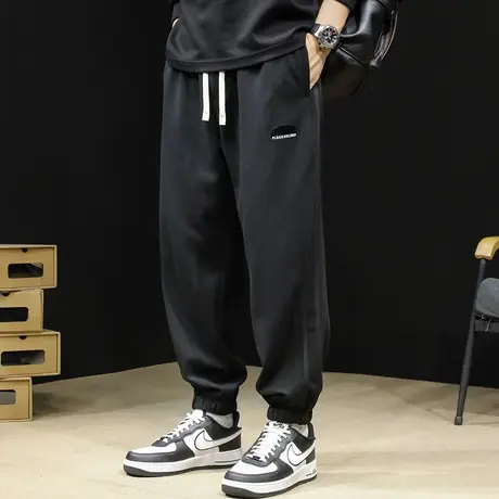 条纹黑色运动裤男士春秋款宽松大码潮牌裤子重磅束脚卫裤秋季男裤商品大图
