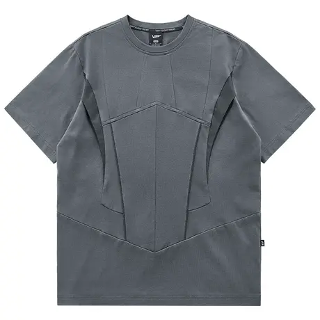 VIP反光条拼接短袖T恤男夏季小众设计感上衣机能解构半袖体恤衫潮图片