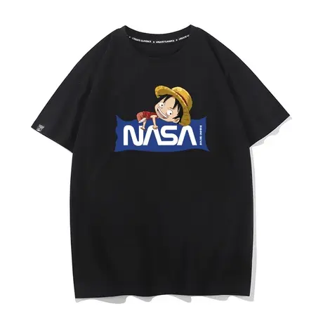 秀洛nasa路飞联名同款短袖t恤男纯棉大码宽松休闲夏季薄款半袖商品大图