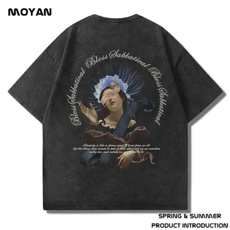 美式重磅复古短袖t恤水洗做旧潮牌宽松纯棉夏季男生大码半袖潮流商品大图