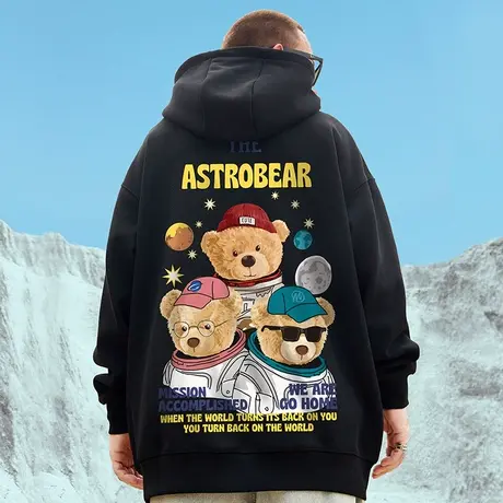 oversize欧美潮流高街国潮连帽小熊卫衣男大码胖子外套情侣衫秋季商品大图