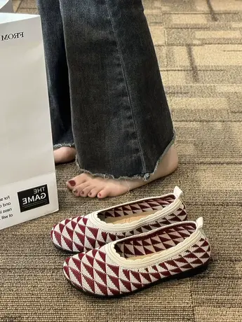 平底针织透气软底豆豆鞋女2023年春秋新款一脚蹬懒人浅口百搭单鞋商品大图